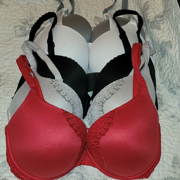 (5) 36DD VICTORIA'S SECRET Bra Lot - Red Black Gray White - Body by Victoria
